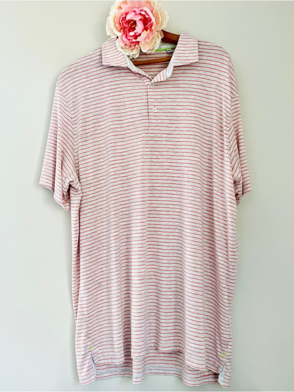 tasc Coral Light Heather Gray Mini Stripe Performance Polo Shirt TM546 XL